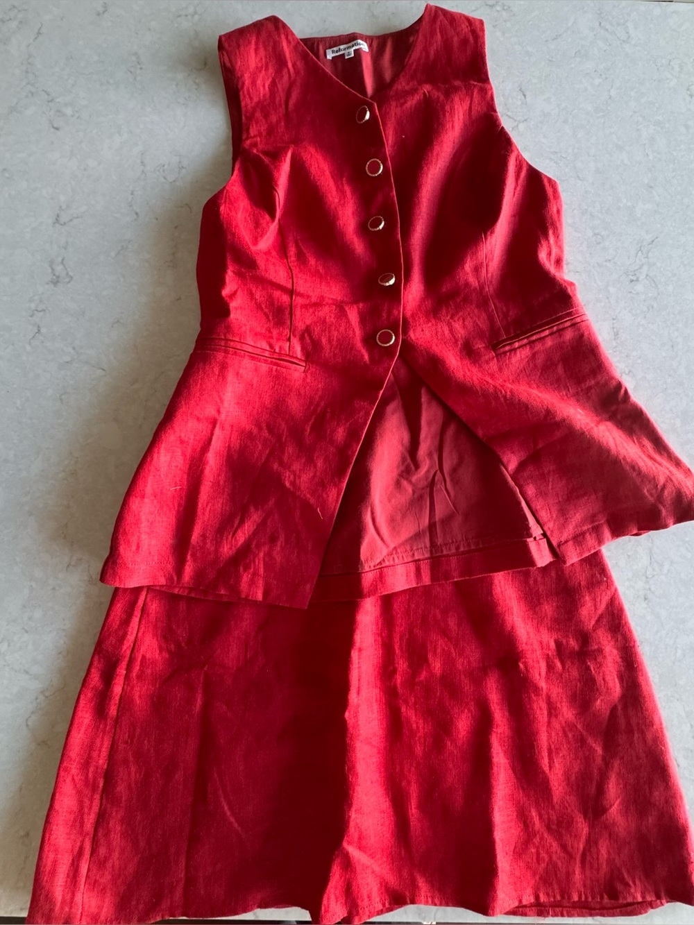 Reformation Red Linen Skirt Set
